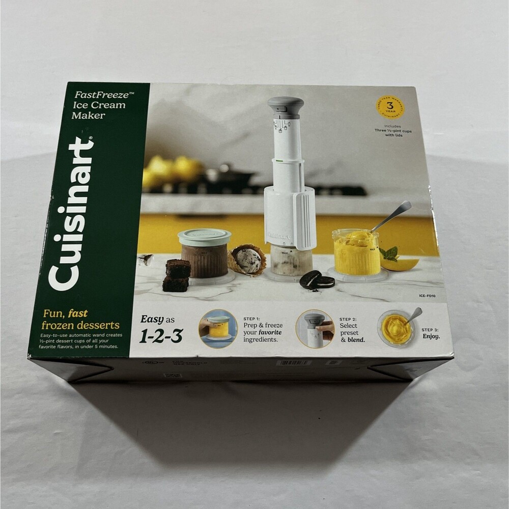 Cuisinart FastFreeze Ice Cream Maker ICE-FQ10 5 Presets 3 Cups White Dessert New